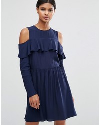 Asos Mini Cold Shoulder Dress With Ruffle Detail