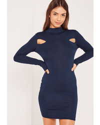 Missguided Navy Long Sleeve Cut Out Mini Dress
