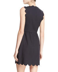 RED Valentino Scalloped A Line Dress W Gold Buttons Navy