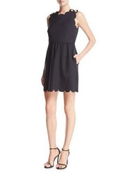 RED Valentino Scalloped A Line Dress W Gold Buttons Navy