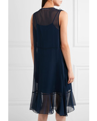 See by Chloe See By Chlo Velvet Trimmed Ruffled Chiffon Dress Navy
