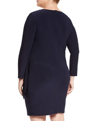 Neiman Marcus Side Tie Long Sleeve Dress Navy Plus Size