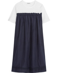 Clu Silk Blend And Cotton Jersey Mini Dress Navy