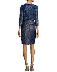 Kay Unger New York Two Piece Cocktail Dress Jacket Set Navy