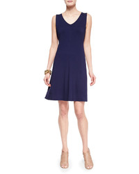 Eileen Fisher V Neck Shaped Jersey Dress Midnight Plus Size