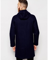 Asos Brand Hooded Duffle Coat In Navy