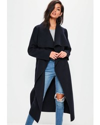 Missguided Navy Oversized Long Sleeve Waterfall Duster Coat