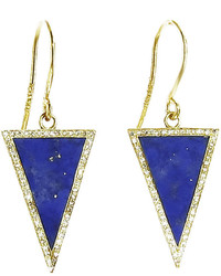 Jennifer Meyer Diamond Lapis Inlay Triangle Earrings Yellow Gold