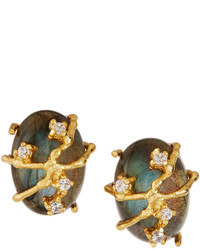 Indulgems Golden Vine Labradorite Crystal Button Earrings