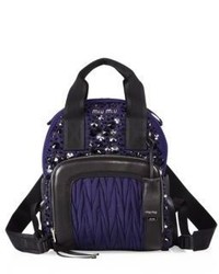Miu Miu Embellished Leather Trim Mini Backpack