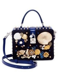 Dolce & Gabbana Embellished Woven Cotton Snakeskin Top Handle Bag