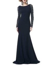 Theia Embellished Tulle Crepe Mermaid Gown