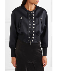 3.1 Phillip Lim Faux Pearl Embellished Satin Jersey Bomber Jacket Midnight Blue