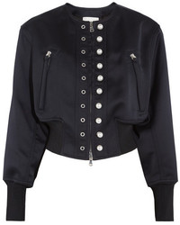 3.1 Phillip Lim Faux Pearl Embellished Satin Jersey Bomber Jacket Midnight Blue