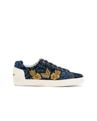 Navy Embellished Canvas Low Top Sneakers