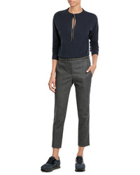 Brunello Cucinelli Cashmere Pullover With Embellished Tie At Neck