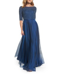 La Femme Embellished Bodice Gown