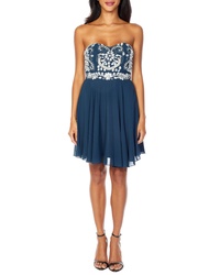 Navy Embellished Chiffon Fit and Flare Dress
