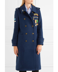 Mira Mikati Scout Patch Embellished Wool Blend Gabardine Coat Navy