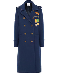 Mira Mikati Scout Patch Embellished Wool Blend Gabardine Coat Navy