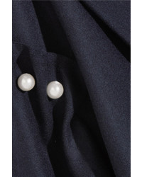 Mother of Pearl Webb Faux Pearl Embellished Wool Blend Coat Navy