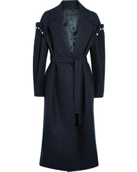 Mother of Pearl Webb Faux Pearl Embellished Wool Blend Coat Navy