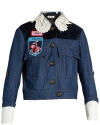 Miu Miu Badge Embellished Denim Jacket