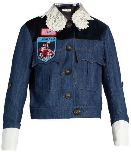 Miu Miu Badge Embellished Denim Jacket, $2,360 | MATCHESFASHION