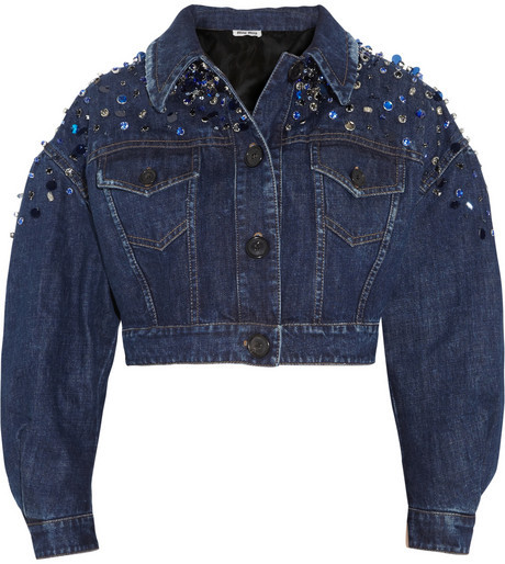 Miu Miu Embellished Cropped Denim Jacket, $5,325 | NET-A-PORTER.COM ...