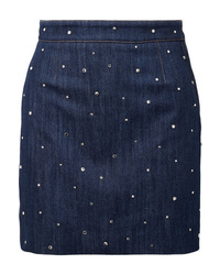 Navy Embellished Denim Mini Skirt