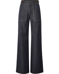 Navy Embellished Denim Wide Leg Pants