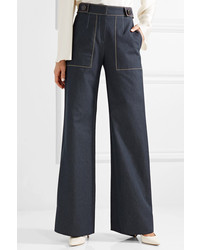 Carolina Herrera Button Embellished High Rise Wide Leg Jeans