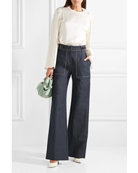 Carolina Herrera Button Embellished High Rise Wide Leg Jeans