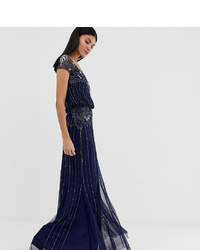 Amelia Rose Tall Baroque Embellished Cap Sleeve Maxi Dress In Navy