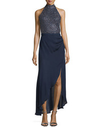 Embellished Sheer Illusion Neck Gown