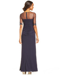 Patra Embellished Illusion Draped Gown