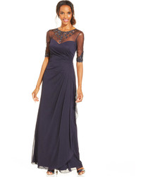 Patra Embellished Illusion Draped Gown