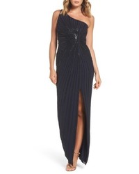 Adrianna Papell Embellished One Shoulder Column Gown