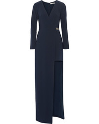 Halston Heritage Asymmetric Embellished Crepe Gown Navy