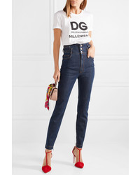Dolce & Gabbana Crystal Embellished High Rise Straight Leg Jeans