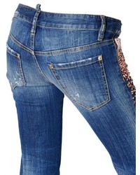 DSquared Skinny Embellished Cotton Denim Jeans