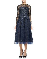 Navy Embellished Lace Dress