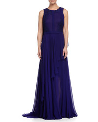 J. Mendel Sleeveless Lace Embellished Cape Gown Imperial Blue