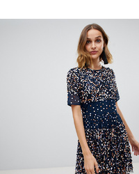 Navy Embellished Lace Fit and Flare Dress