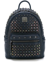 Navy Embellished Leather Backpack