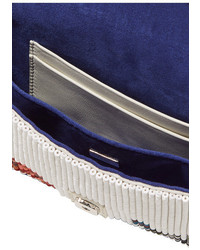 Fendi Baguette Micro Embellished Leather Shoulder Bag Blue