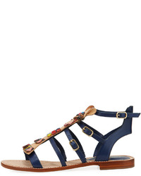 Kate Spade New York Sahara Embellished Flat Gladiator Sandal Navy