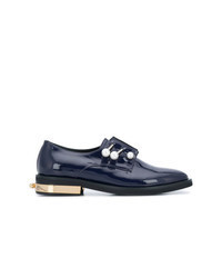 Navy Embellished Leather Oxford Shoes
