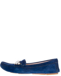 Navy Embellished Loafers