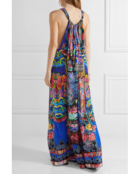 Camilla Chinese Whispers Embellished Printed Silk Georgette Maxi Dress Bright Blue